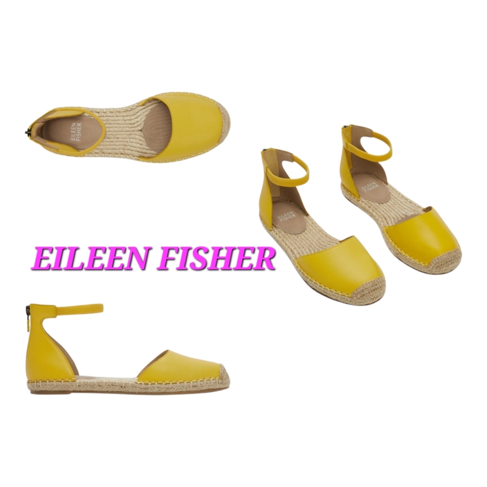 Eileen Fisher Sunbeam Yellow Espadrilles Ankle-Strap Flats